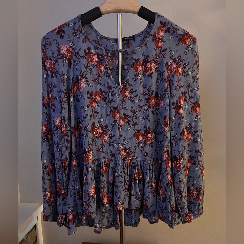 American Eagle Outfitters Blue Pleated Blouse